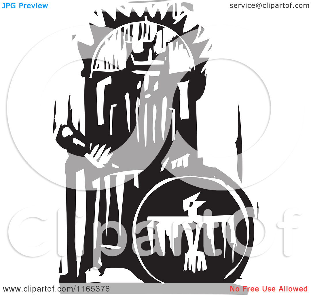 Clipart of an Emperor on His Throne Black and White Woodcut.