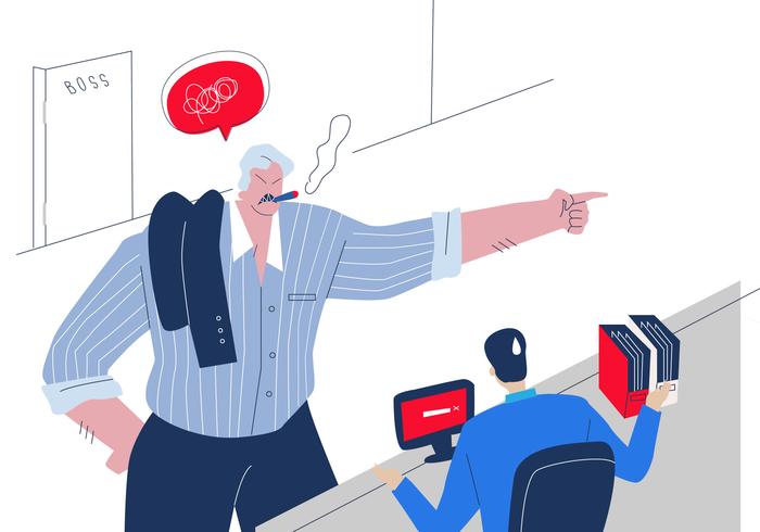 Angry Fat Boss Shouting On Employee Vector Flat Illustration.