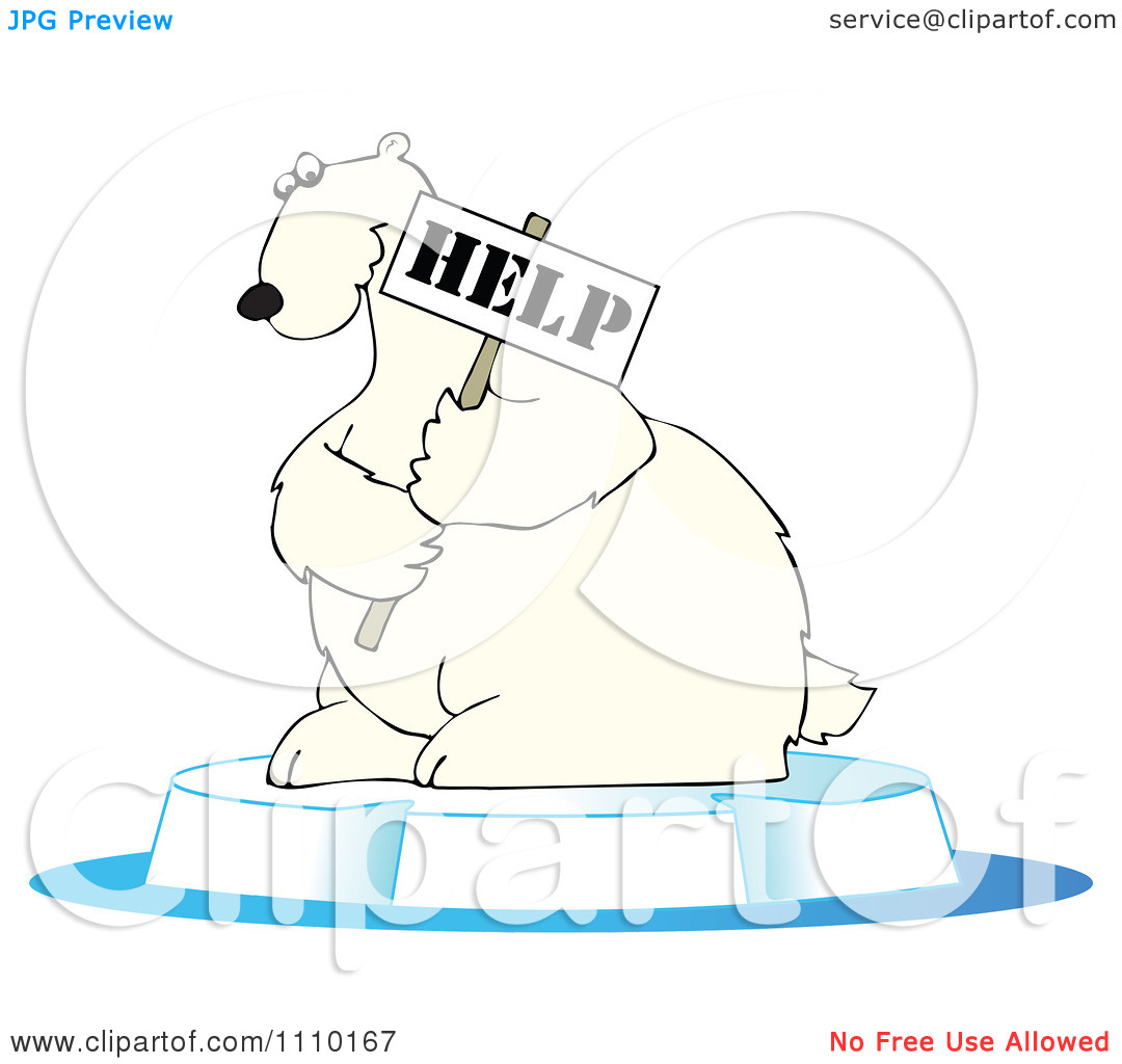 Clipart Endangered Polar Bear Holding A Help Sign.