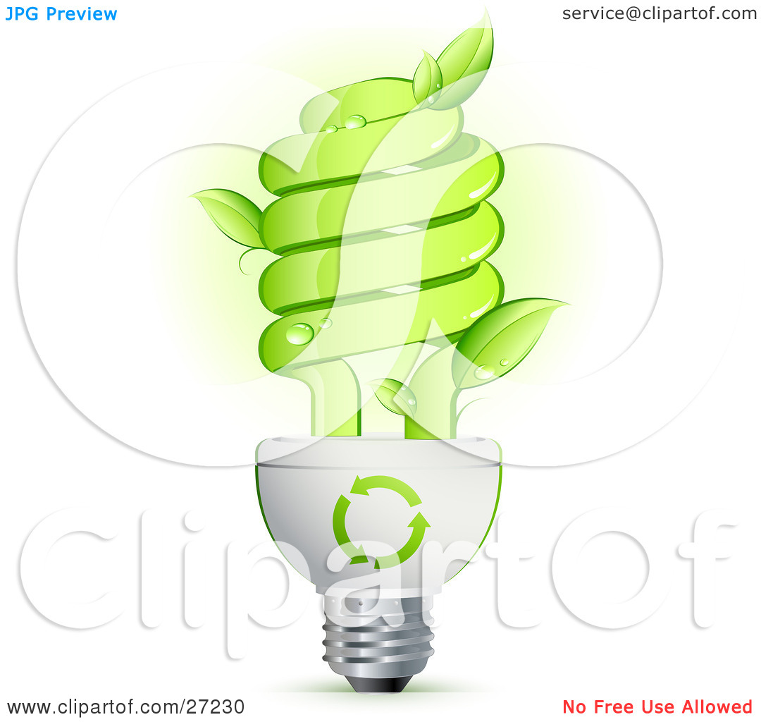 Clipart Illustration of a Green Energy Efficient Lightbulb With.