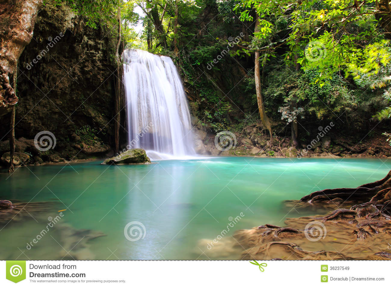 Beautiful Waterfall At Erawan National Park Royalty Free Stock.