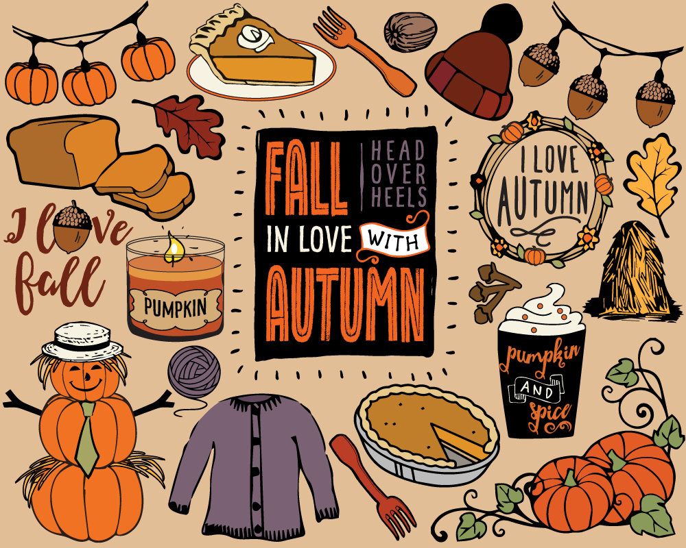 Fall Clipart with Pumpkins, pumpkin clip art, fall clip art, autumn.
