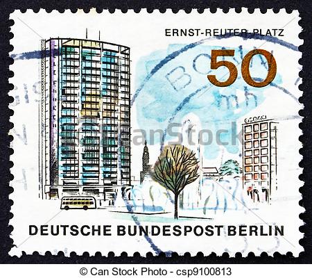 Stock Photos of Postage stamp Germany 1965 Ernst Reuter Square.