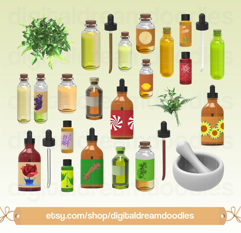 Essential Oil Clipart, Essential Oils Clip Art, Oil Bottle Image, Herbal  Oil Graphic, Eco Herbs Scrapbook, Oil Bottles PNG, Digital Download.