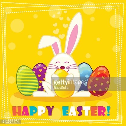Happy Ester Rabbit and Multicolored Eggs premium clipart.