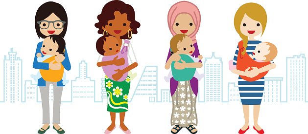 Various Mom and Baby Multi Ethnic Group premium clipart.