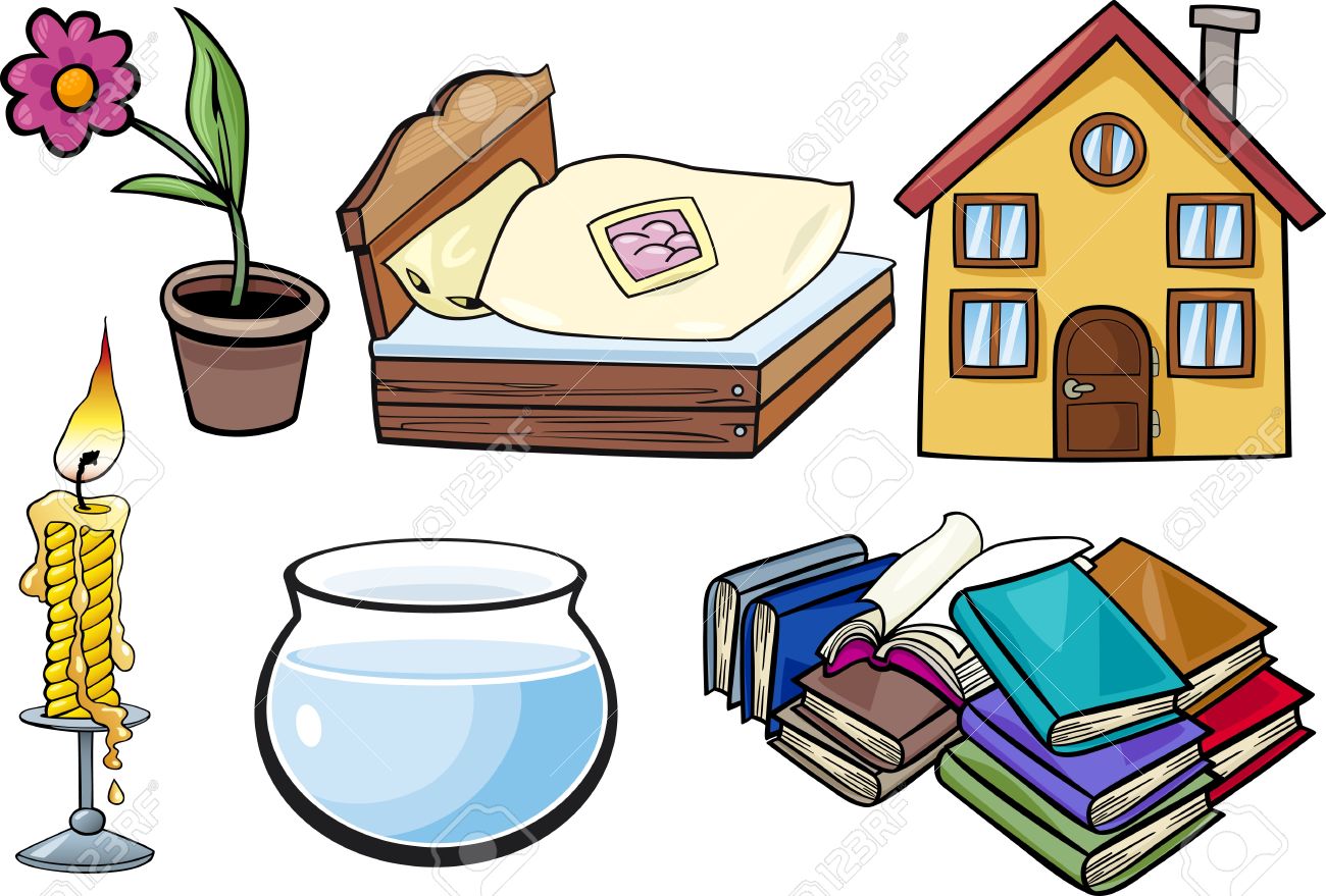 Cartoon Illustration Of Household And Every Day Objects Clip.