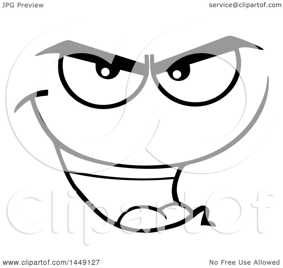 Clipart Graphic of a Black and White Evil Face.