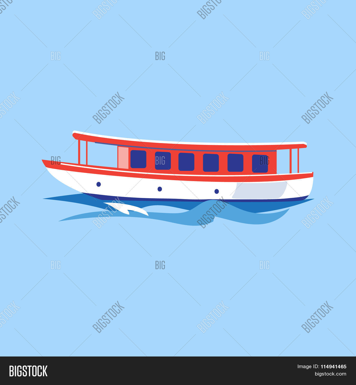 Excursion Ship on the Water. Vector Illustration Stock Vector.