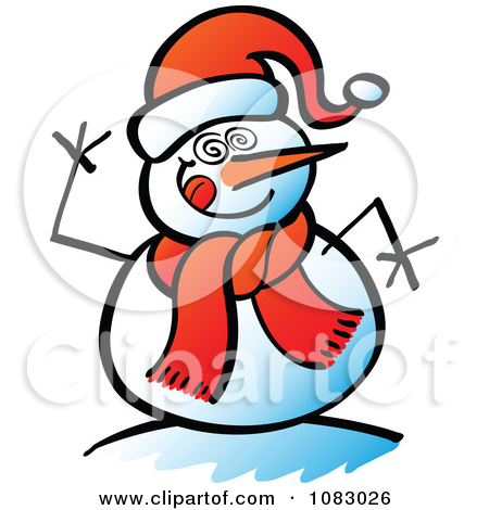 Clipart Expressive Snowman With A Scared Face.