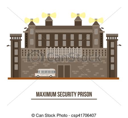 Vector Clipart of Exterior view on prison building,jail.