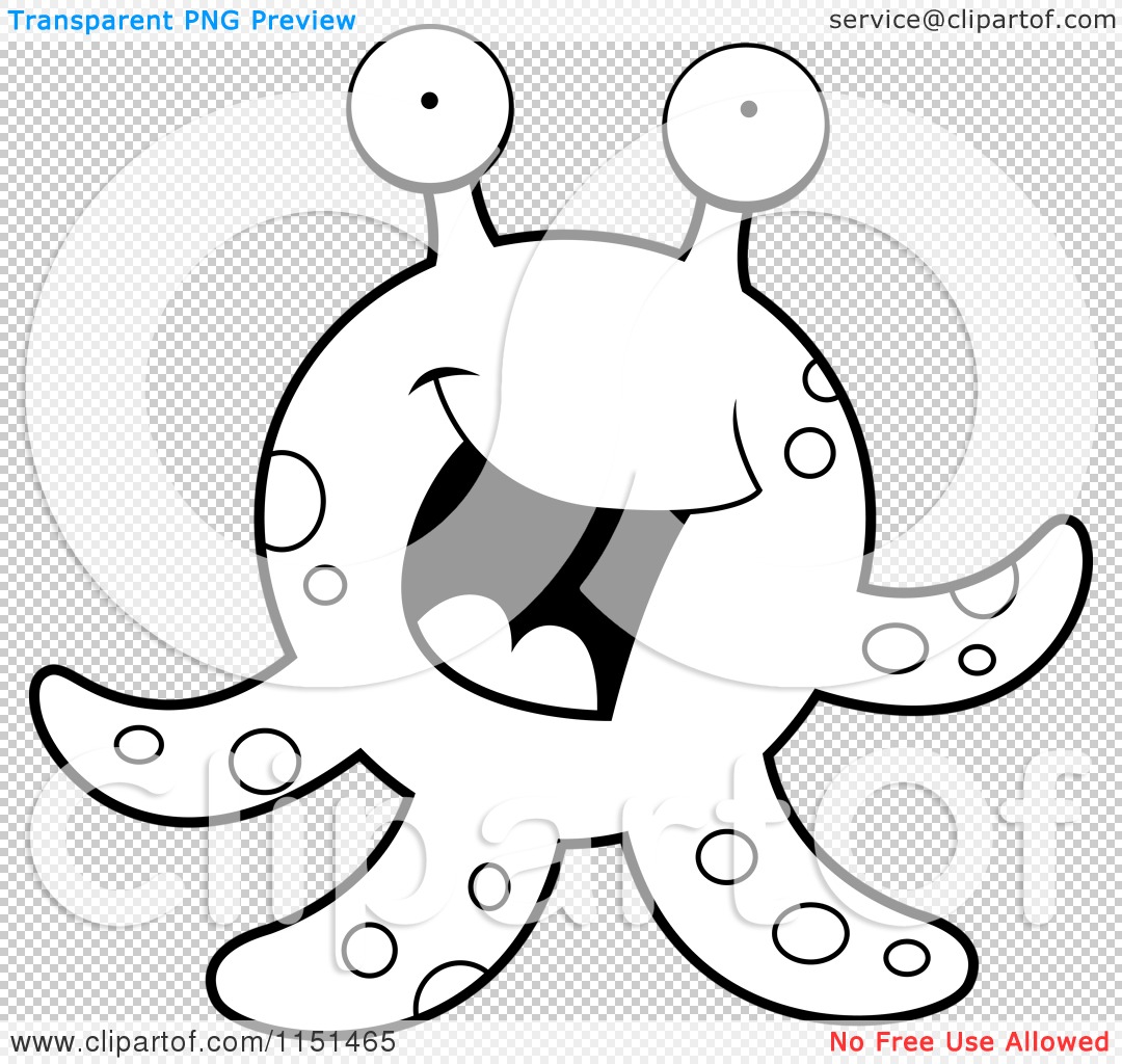 Cartoon Clipart Of A Black And White Tentacled Sea Creature with.