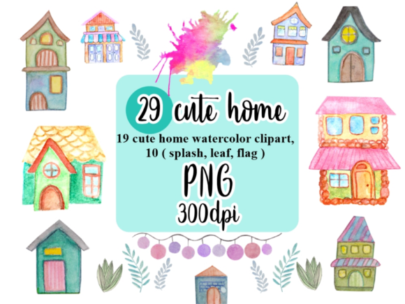 Home Watercolor Clipart.