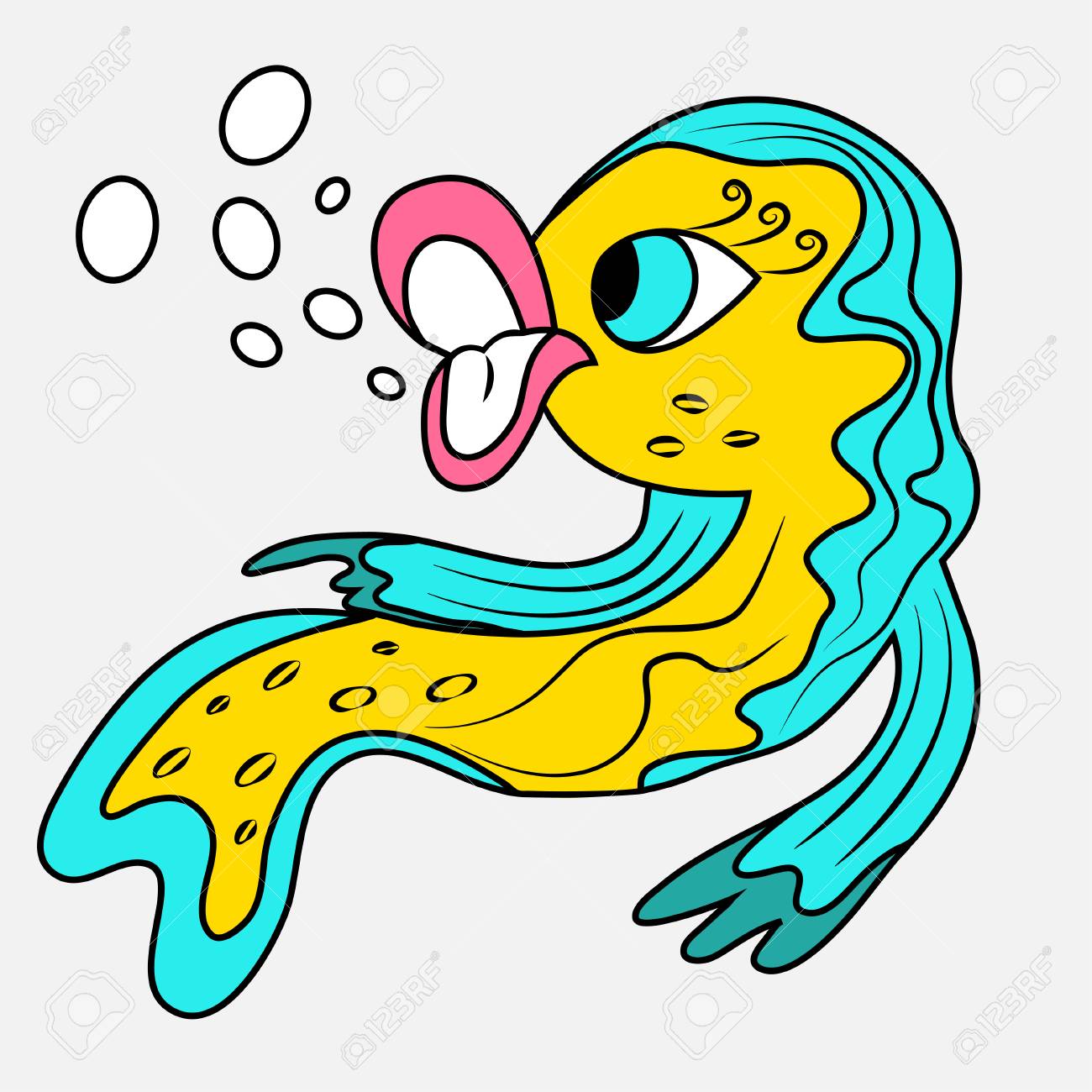 goldfish, fabulous cartoon clipart in patch style. cute doodle...