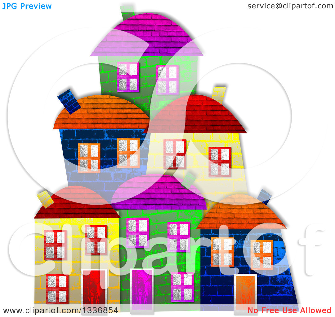 Clipart of Colorful Village Building Facades with a Shadow on.