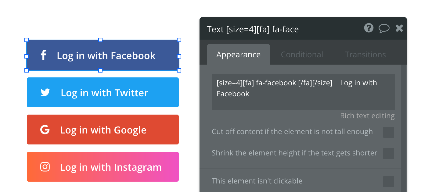 RESOLVED Facebook login button element.