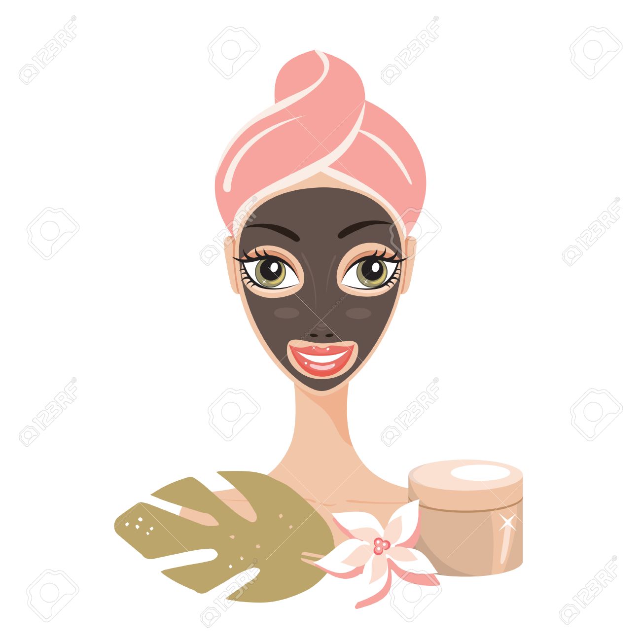 Beautiful happy woman with face mask Spa Skin care concept.