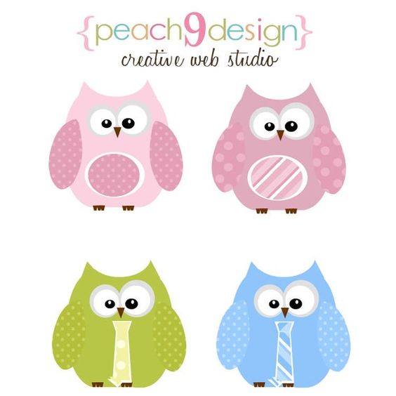 Pastel Owls Digital Clip Art DIY Printable, Scrapbooking, Card.