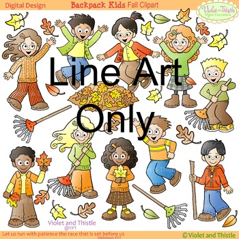 Backpack Kids Fall Activities Line Art Maple Oak Leaves.