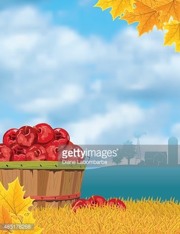 Fall Farm Harvest of Apple On A Grass Hill Clipart Image.