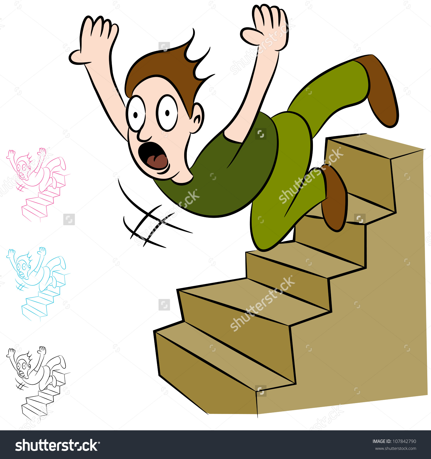 День неуклюжих моментов. Падает с лестницы. Прыгать с лестницы. Человечек падает с лестницы. Человечек на ступеньках.