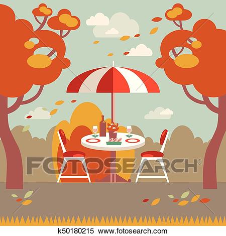 Romantic autumn picnic for two. Flat modern vector illustration. Clipart.