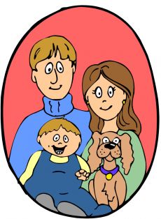 Family with dog clipart.