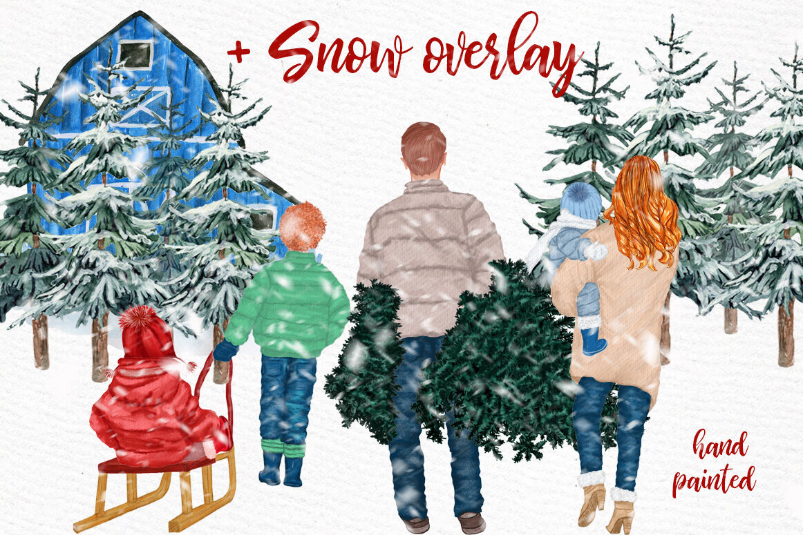 Christmas clipart,FAMILY CLIPART, Winter family, Pine Tree.