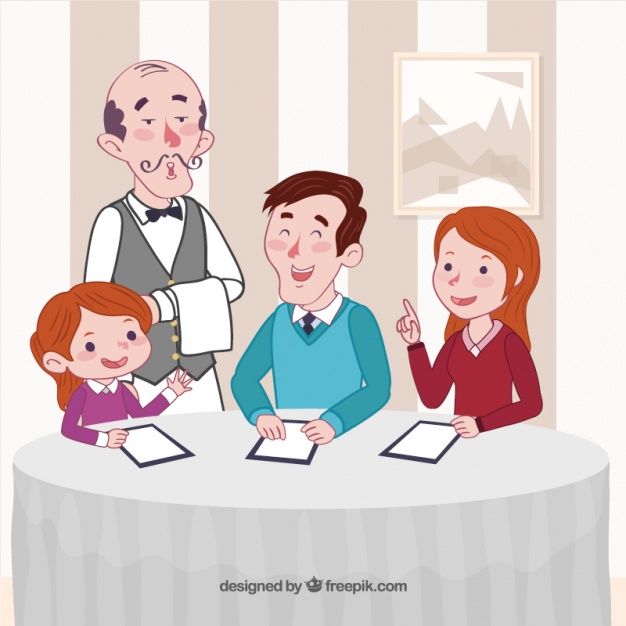 A family at a restaurant Vector.