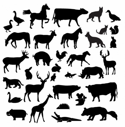 Farm animal silhouette collection.