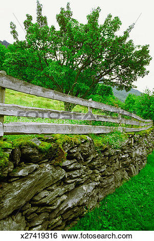 Stock Images of Norway, Flam, Otternes, Fencing of a farm museum.