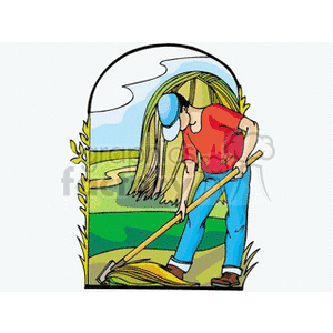 Farmer working in the garden clipart. Royalty.