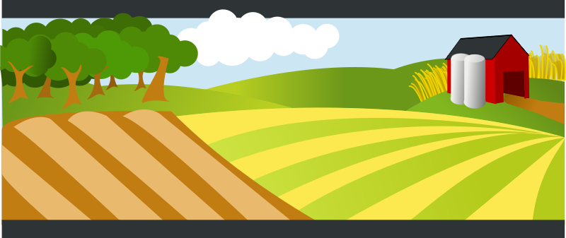 Free Clipart: Landscape with red farm.