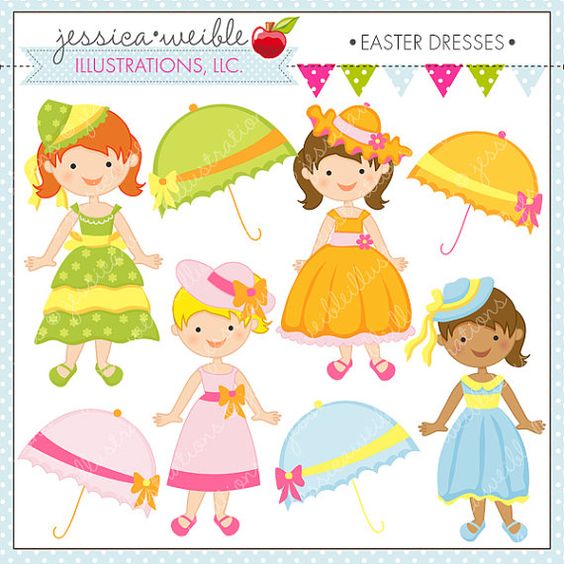 Easter Dresses Cute Digital Clipart for Commercial or Personal Use.