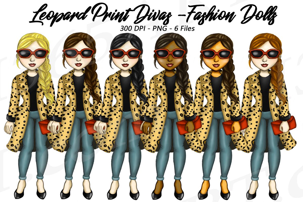 Leopard Print Divas Clipart, Fashion Girls Illustrations, PN.