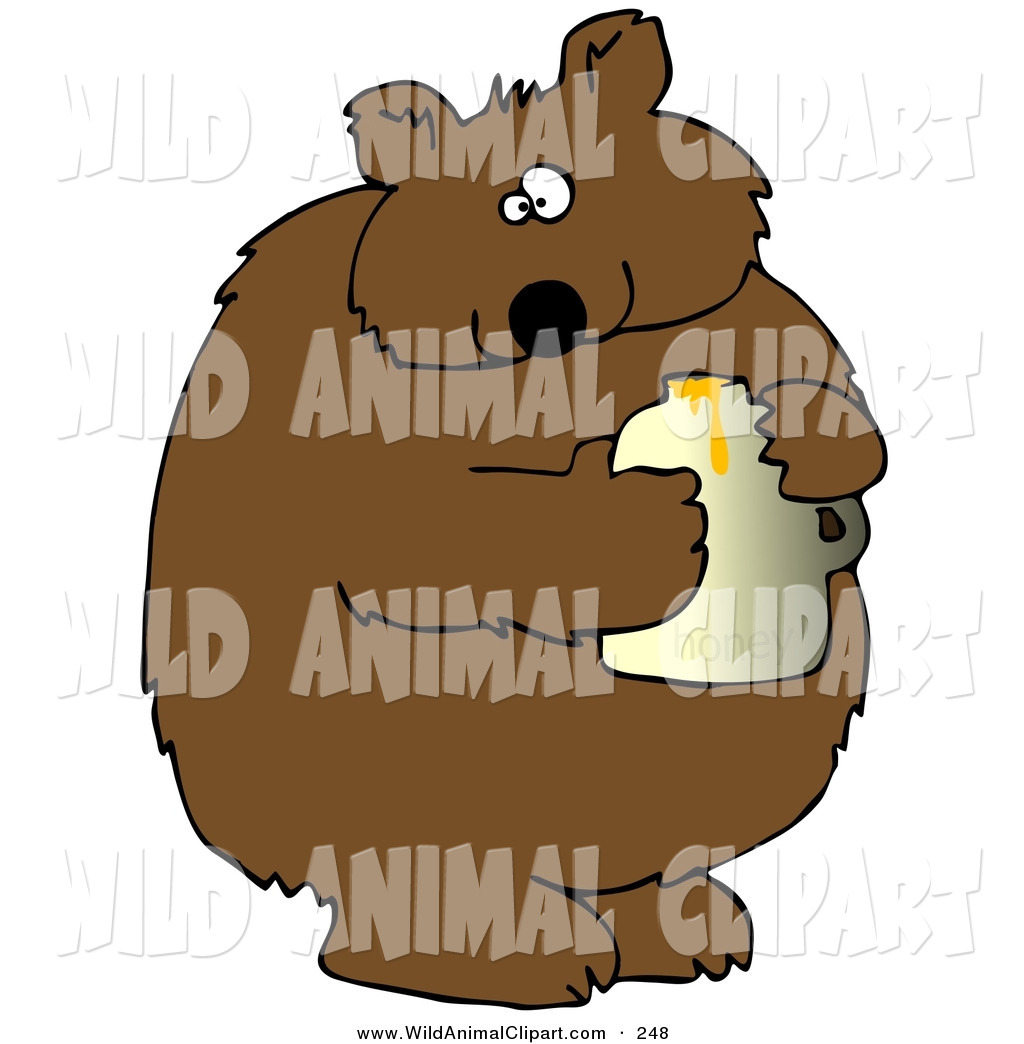 Clip Art of a Fat Wild Brown Bear Holding a Honey Jar and.