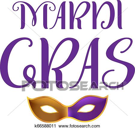 Mardi gras carnival fat tuesday. Lettering text greeting card Clipart.