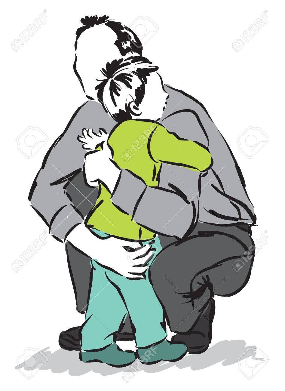 father man hugging a child son illustration.