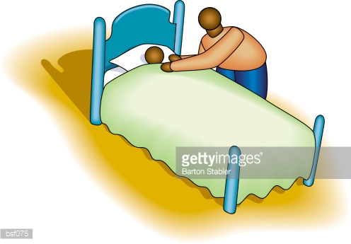 Father Putting Child To Bed Stock Illustration.