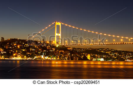 Stock Images of Fatih Sultan Mehmet Bridge in Istanbul City.