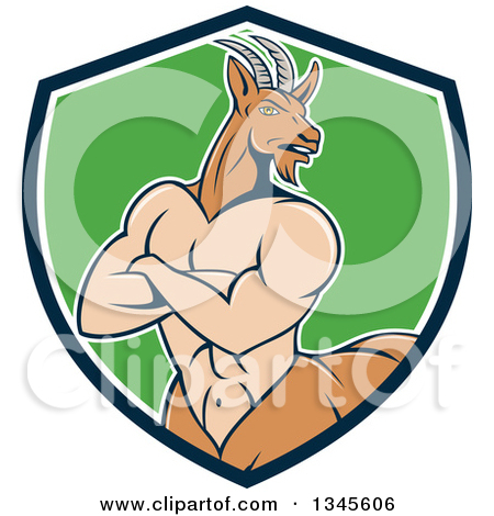 Clipart of a Cartoon Pan Faun with Folded Arms in a Blue White and.