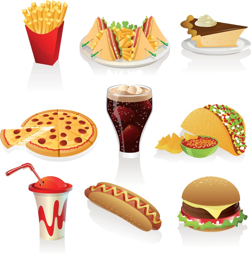 A collection of four beautiful vector food clip art sets with.