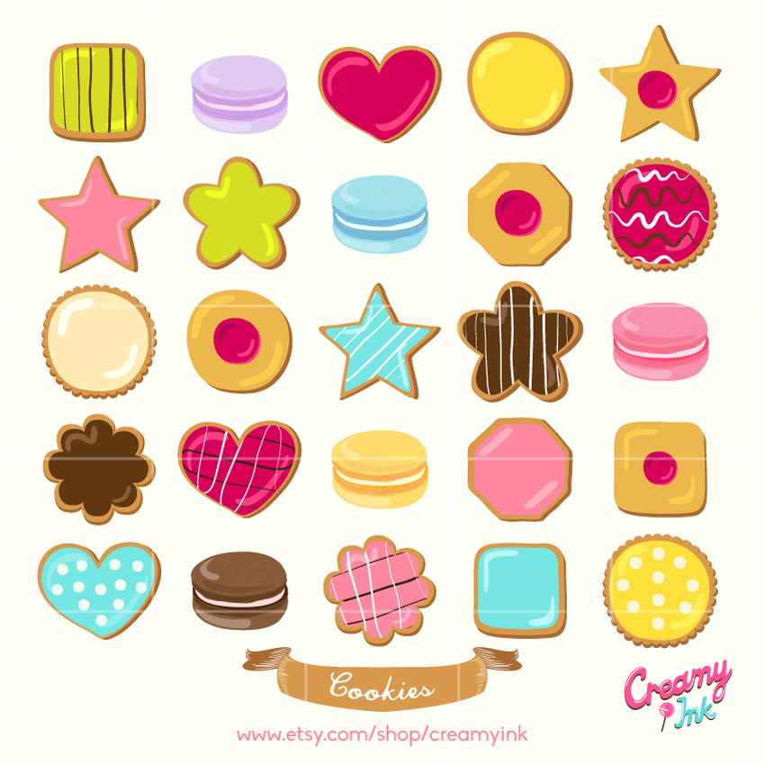 Cookies digital clip art featuring different types of cookies.
