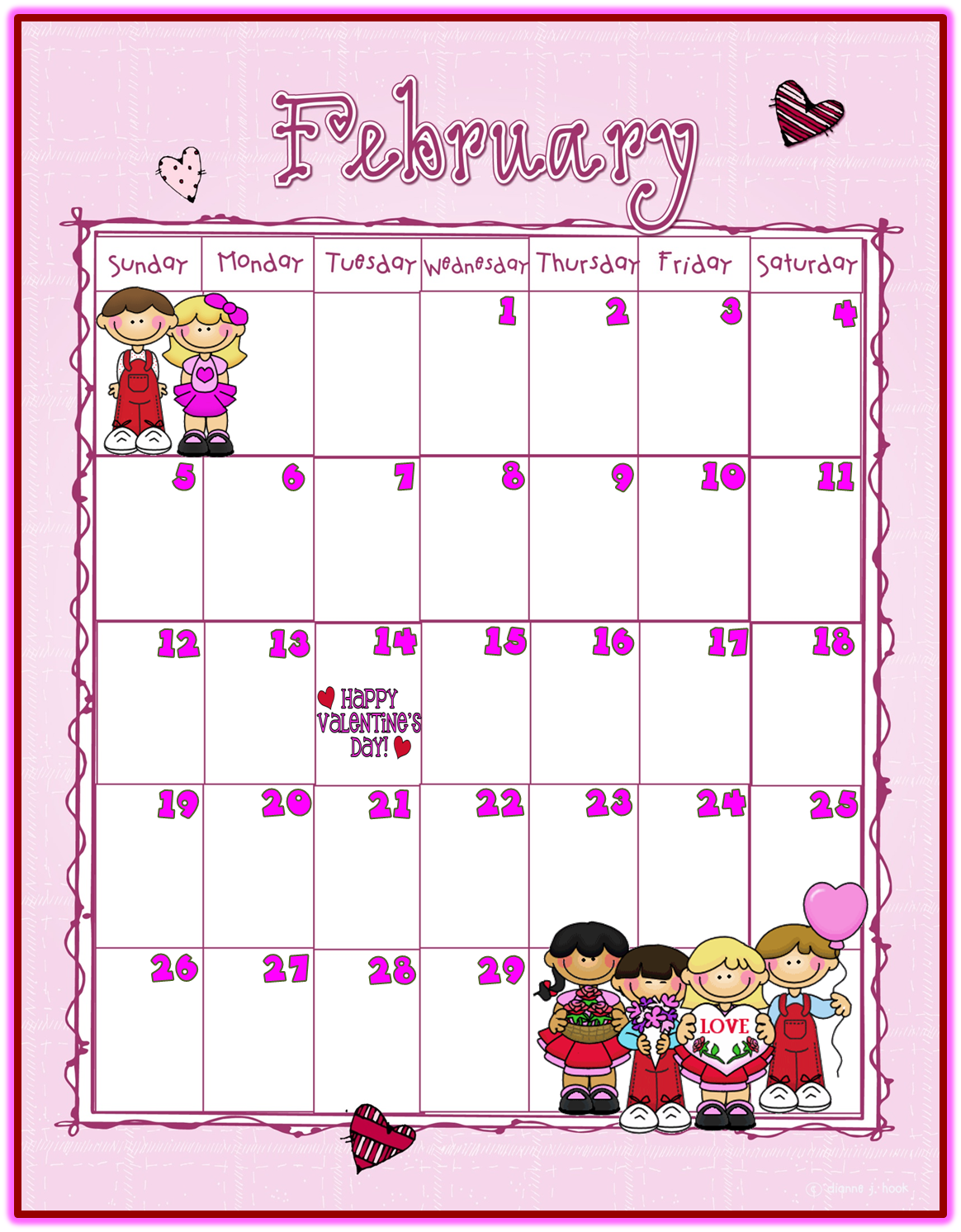 2024 February Calendar By Month Clip Art Free Kira Maxine