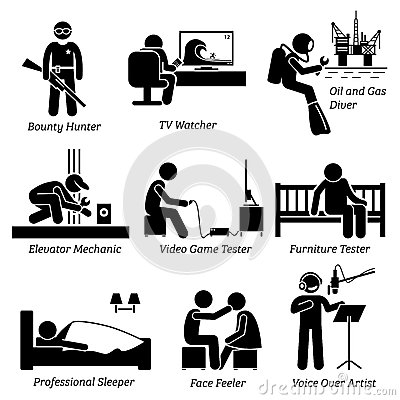 Weird Unusual Odd Jobs And Occupations Clipart Stock Vector.