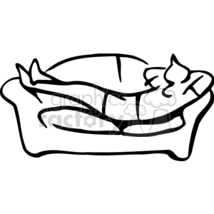 A Black and White Image of a Person Laying on a Couch with their Feet up  clipart. Royalty.