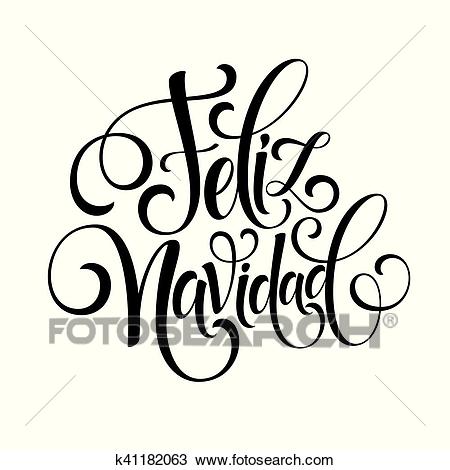 Feliz Navidad hand lettering decoration text for greeting card design  template. Merry Christmas typography label in spanish. Calligraphic  inscription.