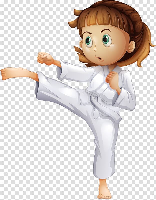 Girl wearing white karate gi illustration, Karate.