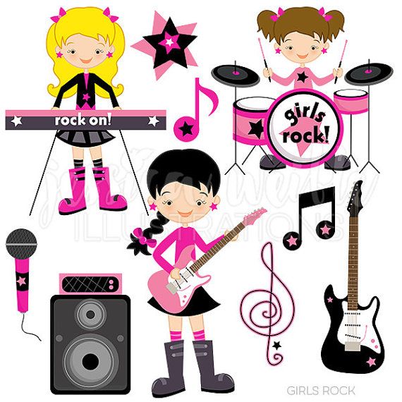 Girls Rock Cute Digital Clipart.