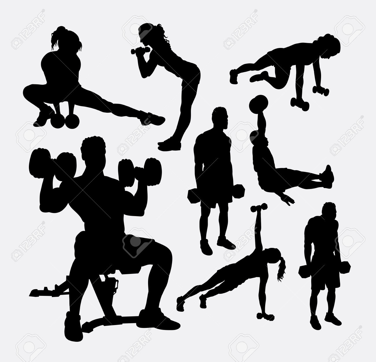 Training Exercise Sport Male And Female Silhouette. Good Use.